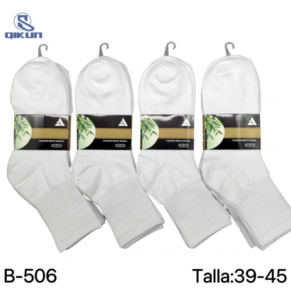 12 Pares Calcetines Hombre Largo Bambú Blanco B-506