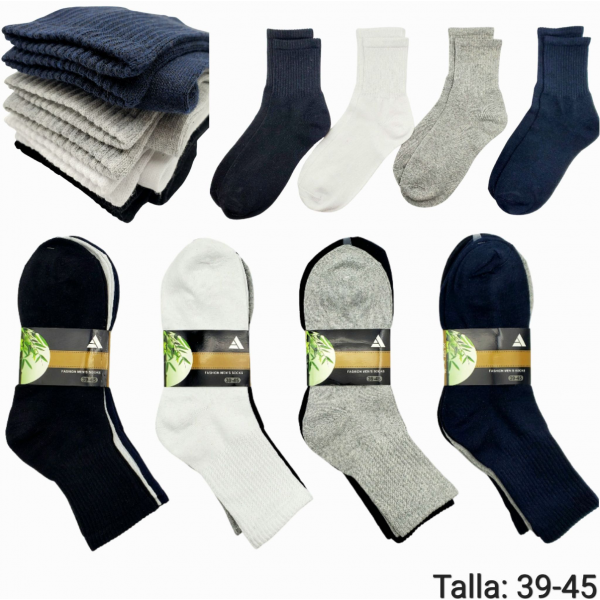 12 Pares Calcetines Hombre Largo Bambú B-7811