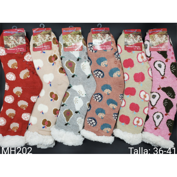 12 Pares Calcetines Mujer Largo Grueso Invierno Térmico MH202-7（1 Fardo Modelos Surtidos）